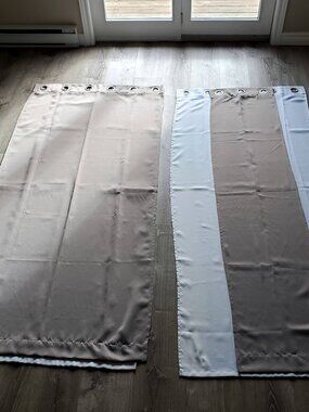 4 Piece Curtains Set - Off White & Grey - Mint As New - 82" inches tall - Save$